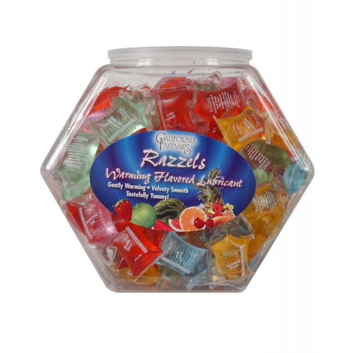 Razzels Warming Lubricant - Pillow Pack Asst. Flavors Bowl of 100