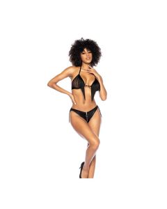 Fringe Halter Top & Open Back Bottom w/Front Zipper Black